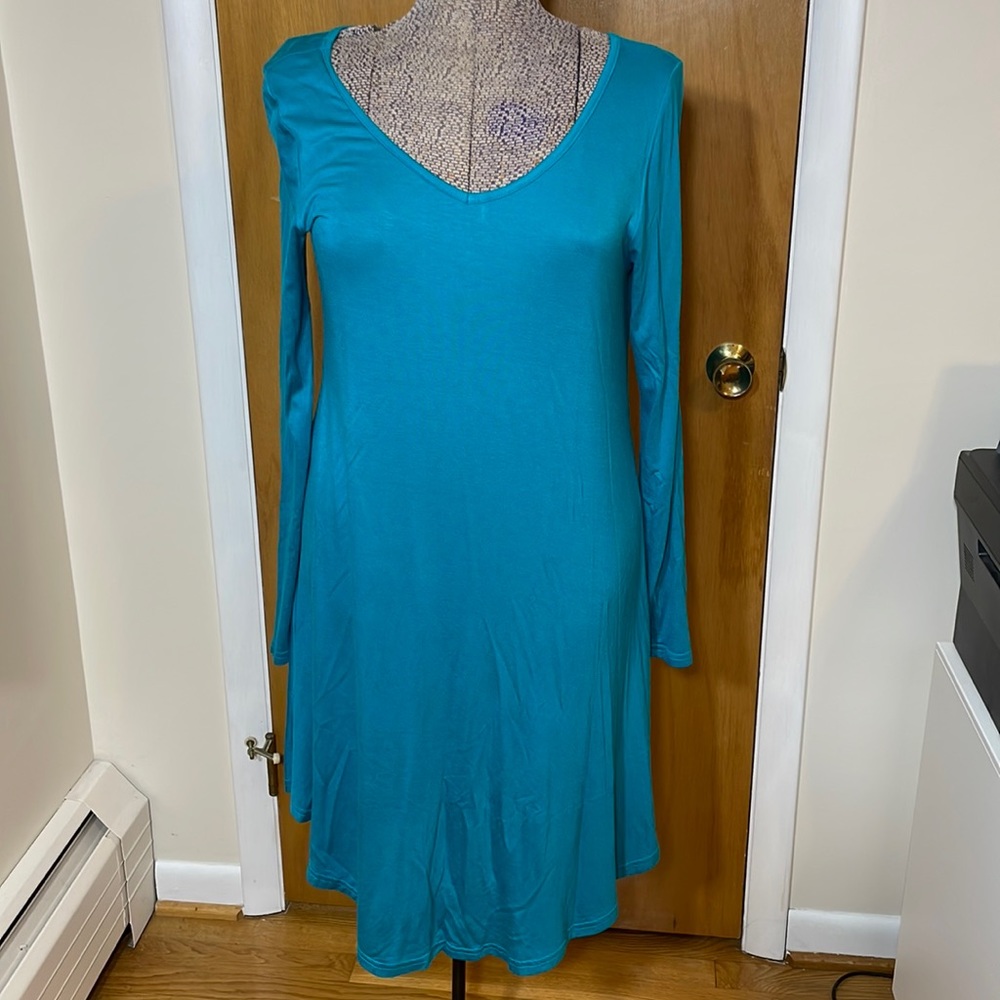 Dearcase NWT Womens Large Teal Blue Shirt Long Sleeve Dress